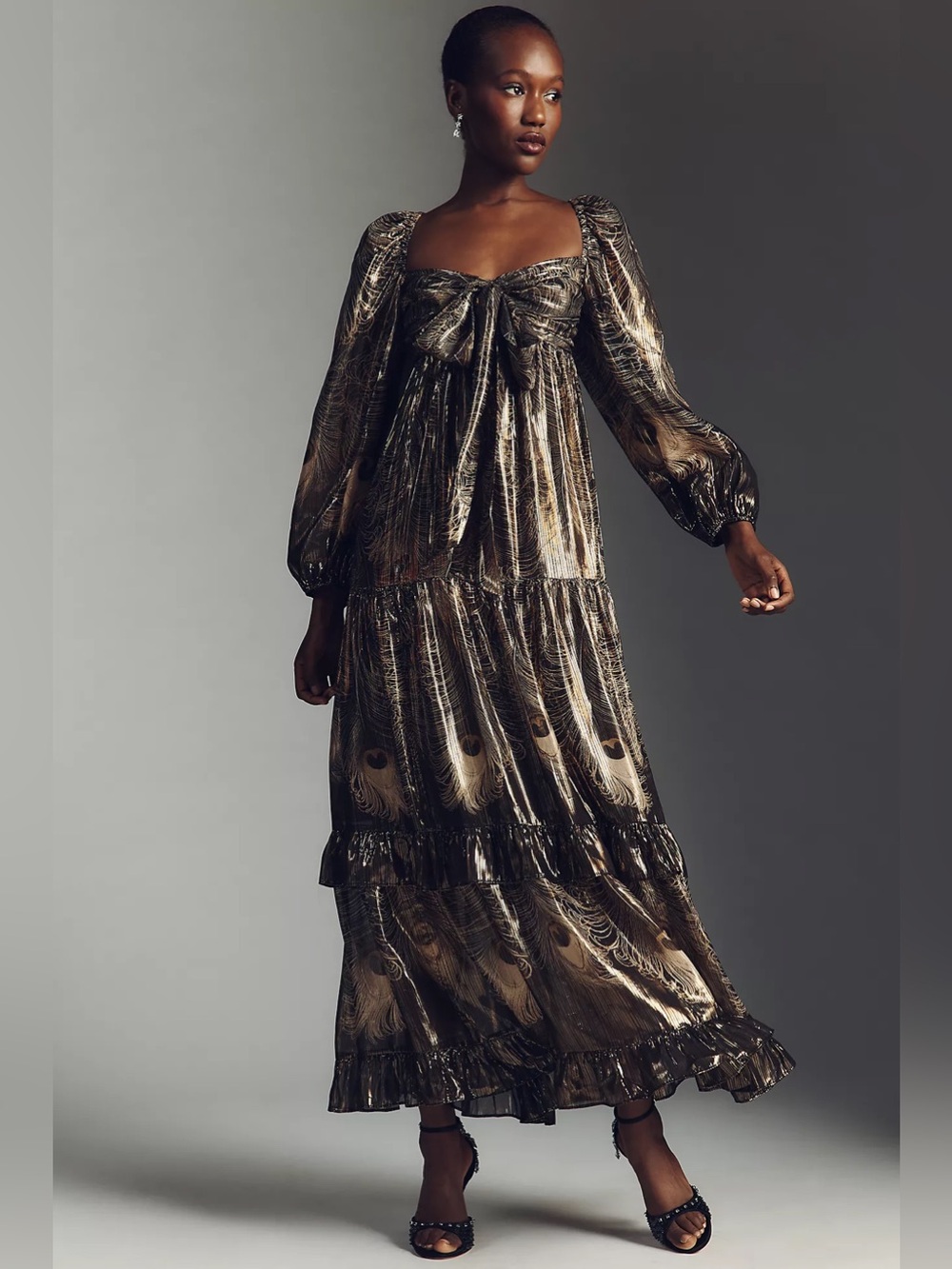NWT! Anthropologie Long-Sleeve Metallic Babydoll Midi Dress - XS